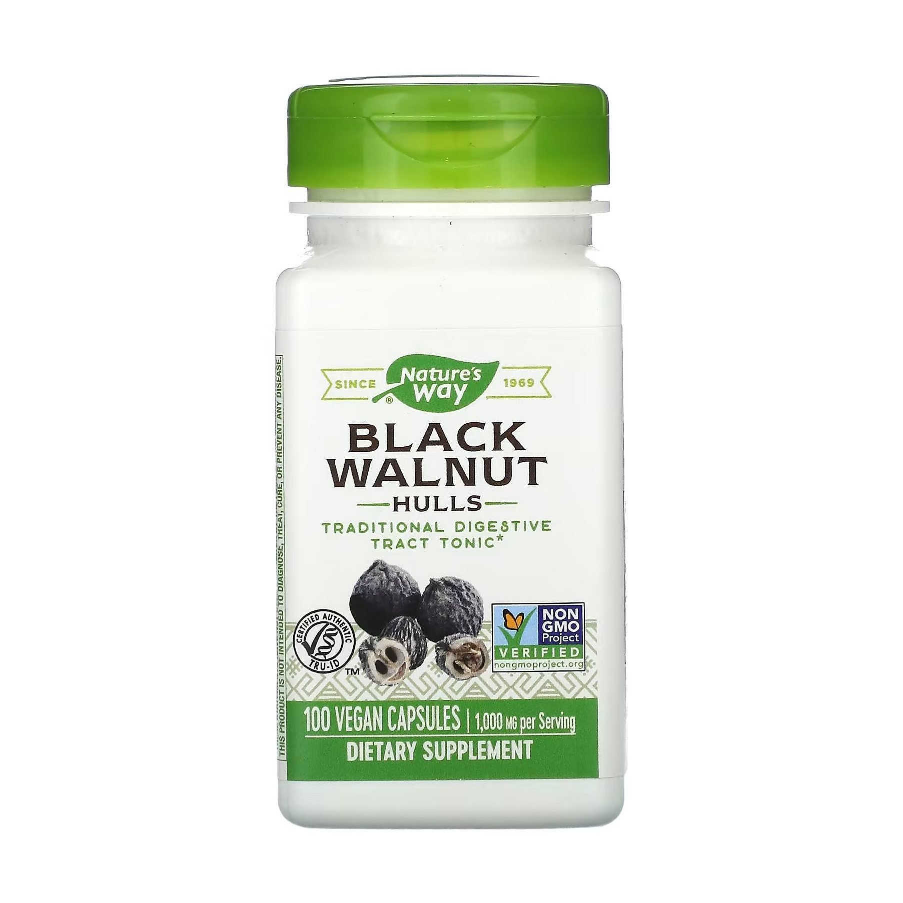 Шкаралупа чорного горіха Nature's Way Black Walnut Hulls 1000 мг, 100 капсул
